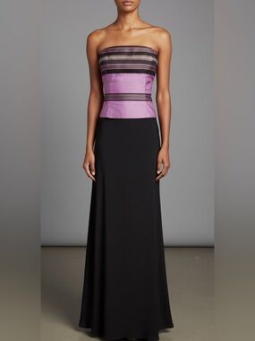 Ann Taylor Pink and Black Strapless Dress with Brown Skirt